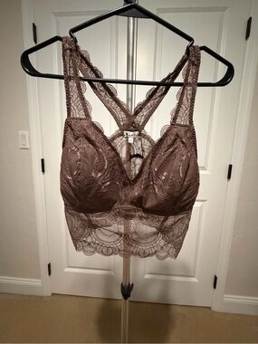 Lace Longline Bralette in Taupe Brown